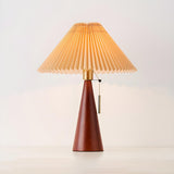 Stylish Pleated Shade Conical Wooden Base Table Lamp Image - 3