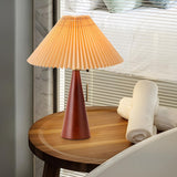 Stylish Pleated Shade Conical Wooden Base Table Lamp Image - 4