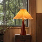 Stylish Pleated Shade Conical Wooden Base Table Lamp Image - 6