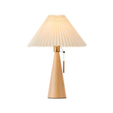 Stylish Pleated Shade Conical Wooden Base Table Lamp Image - 7