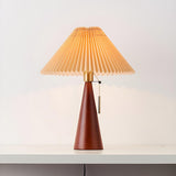 Stylish Pleated Shade Conical Wooden Base Table Lamp Image - 8