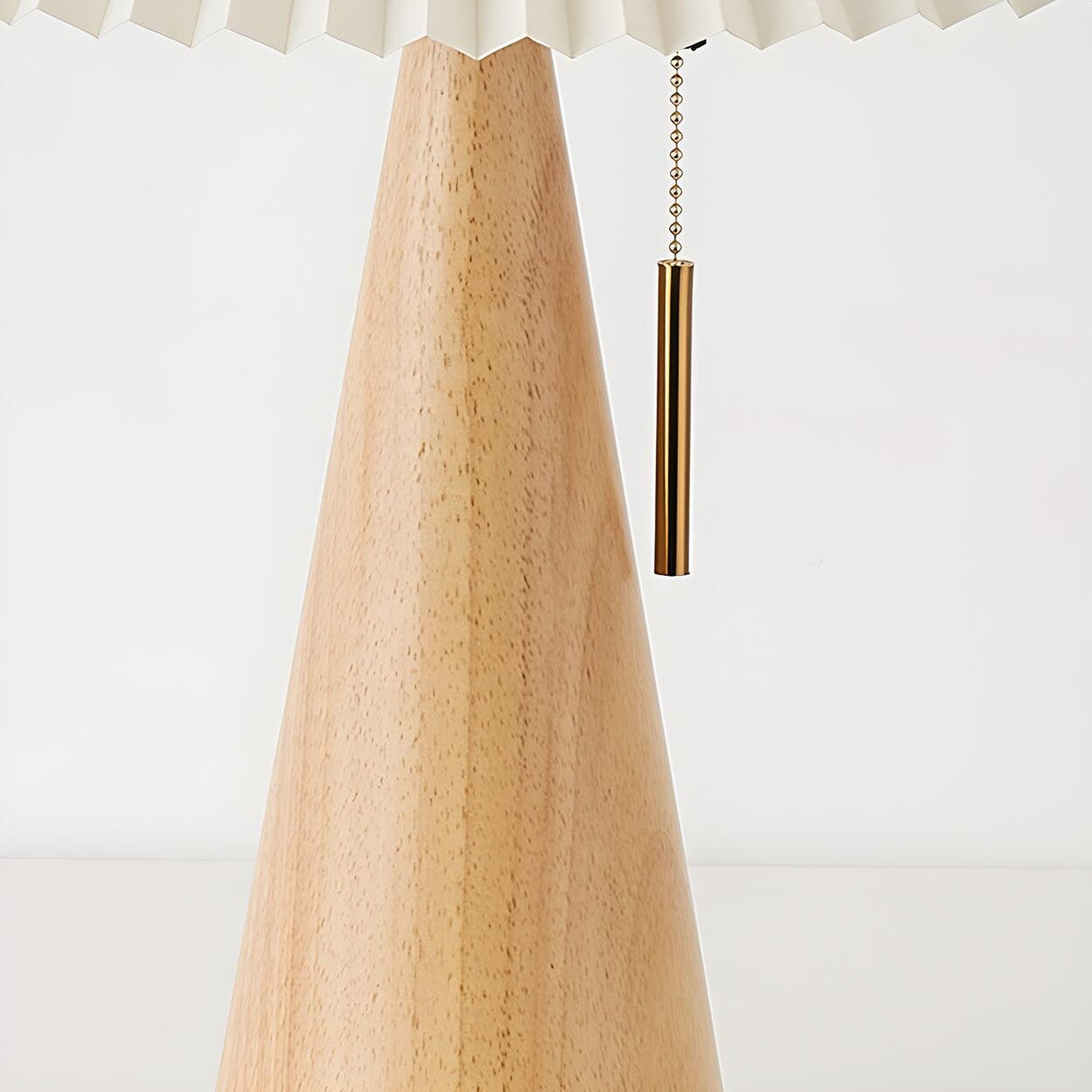 Stylish Pleated Shade Conical Wooden Base Table Lamp Image - 9