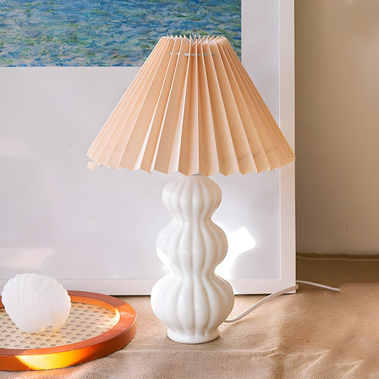 Stylish Pleated Shade Creative Tower Base Table Lamp Image - 1