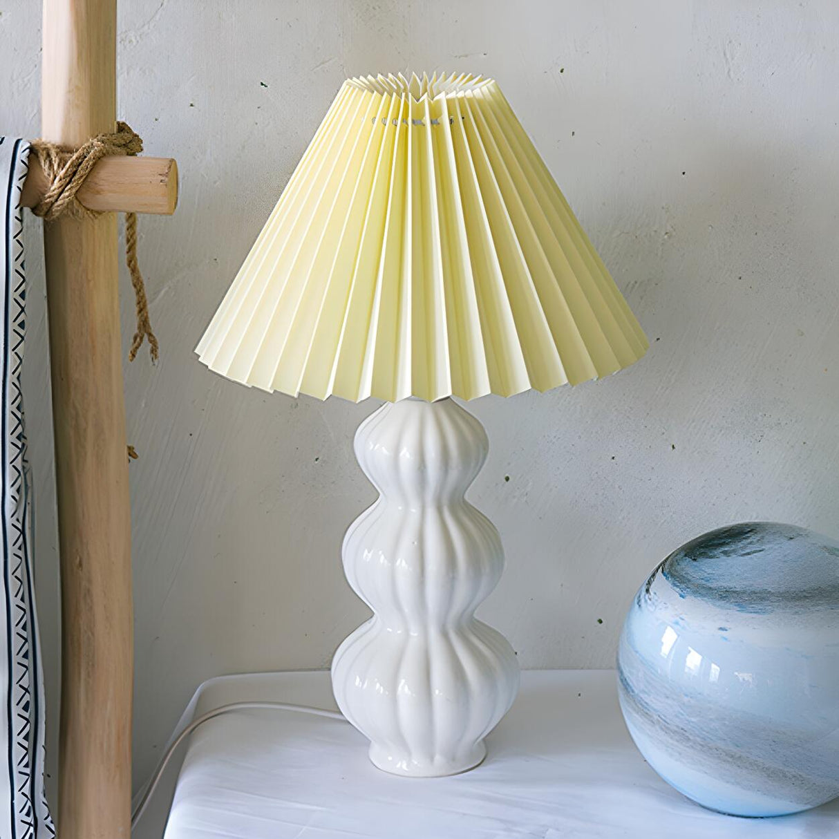 Stylish Pleated Shade Creative Tower Base Table Lamp Image - 8