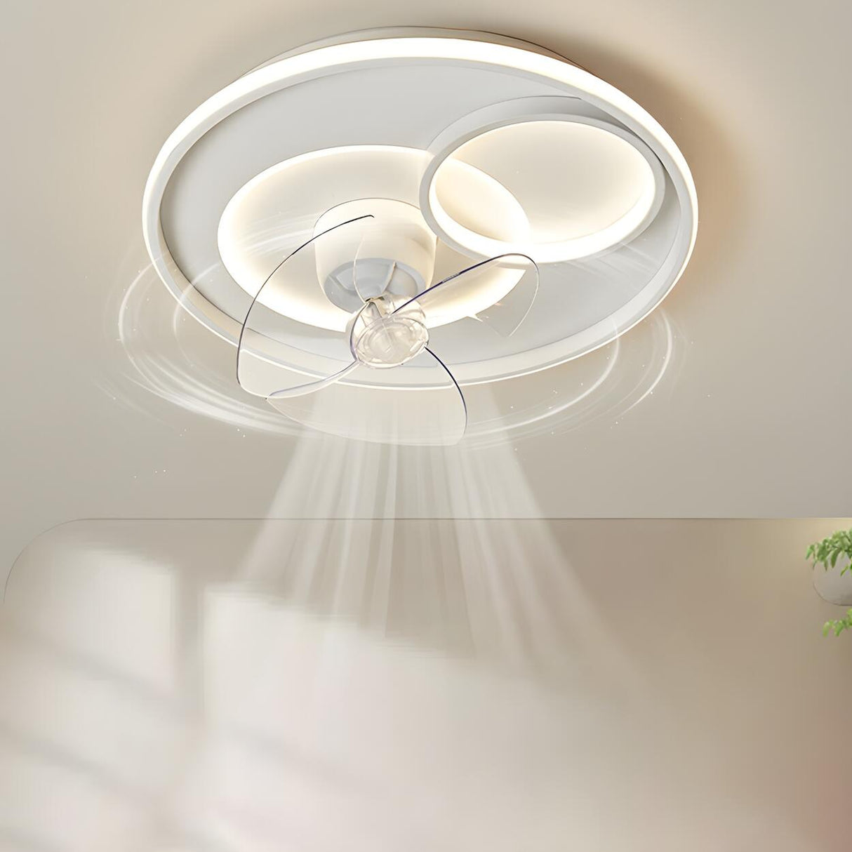 Stylish Recessed White Geometric Ceiling Fan with Light Image - 1