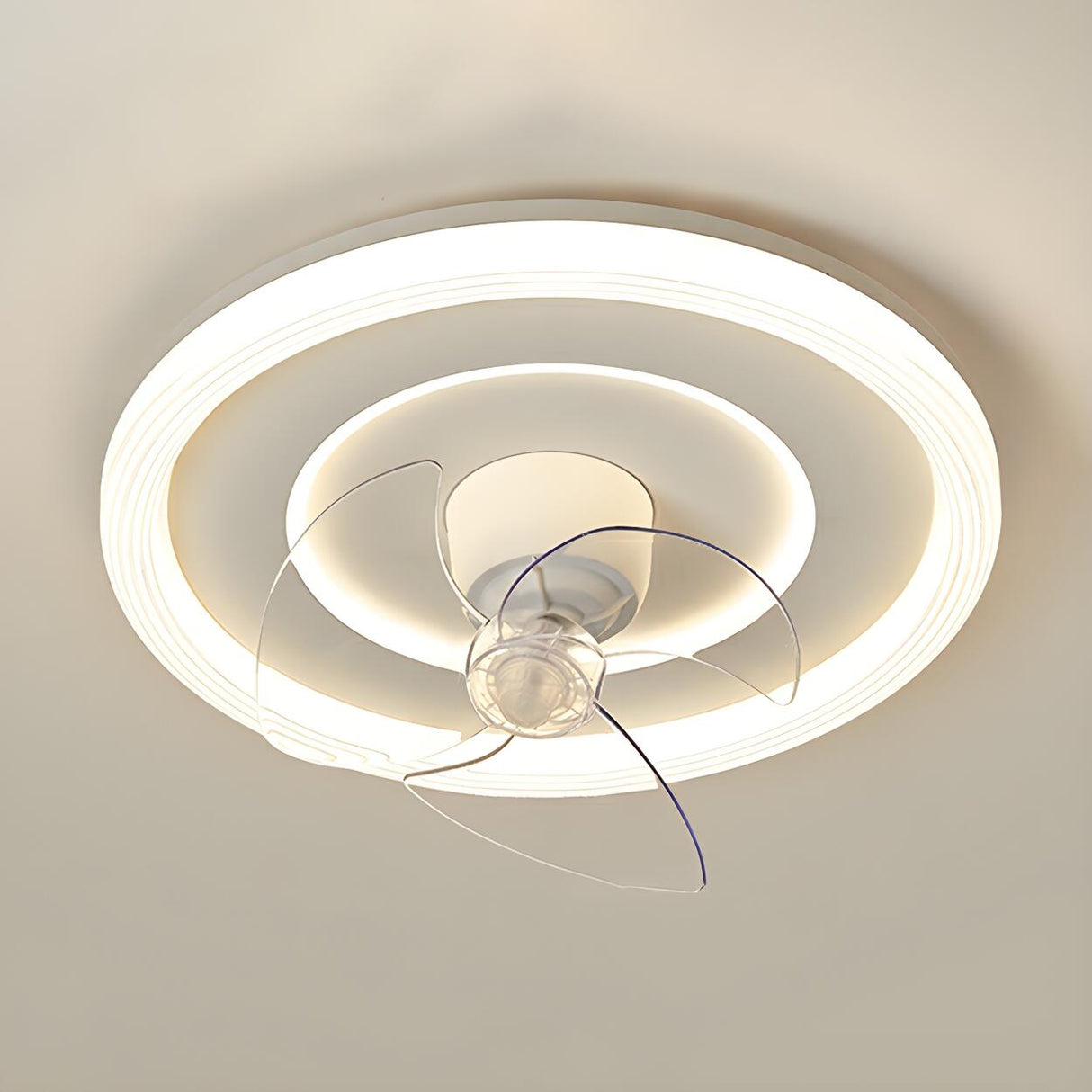 Stylish Recessed White Geometric Ceiling Fan with Light Image - 6