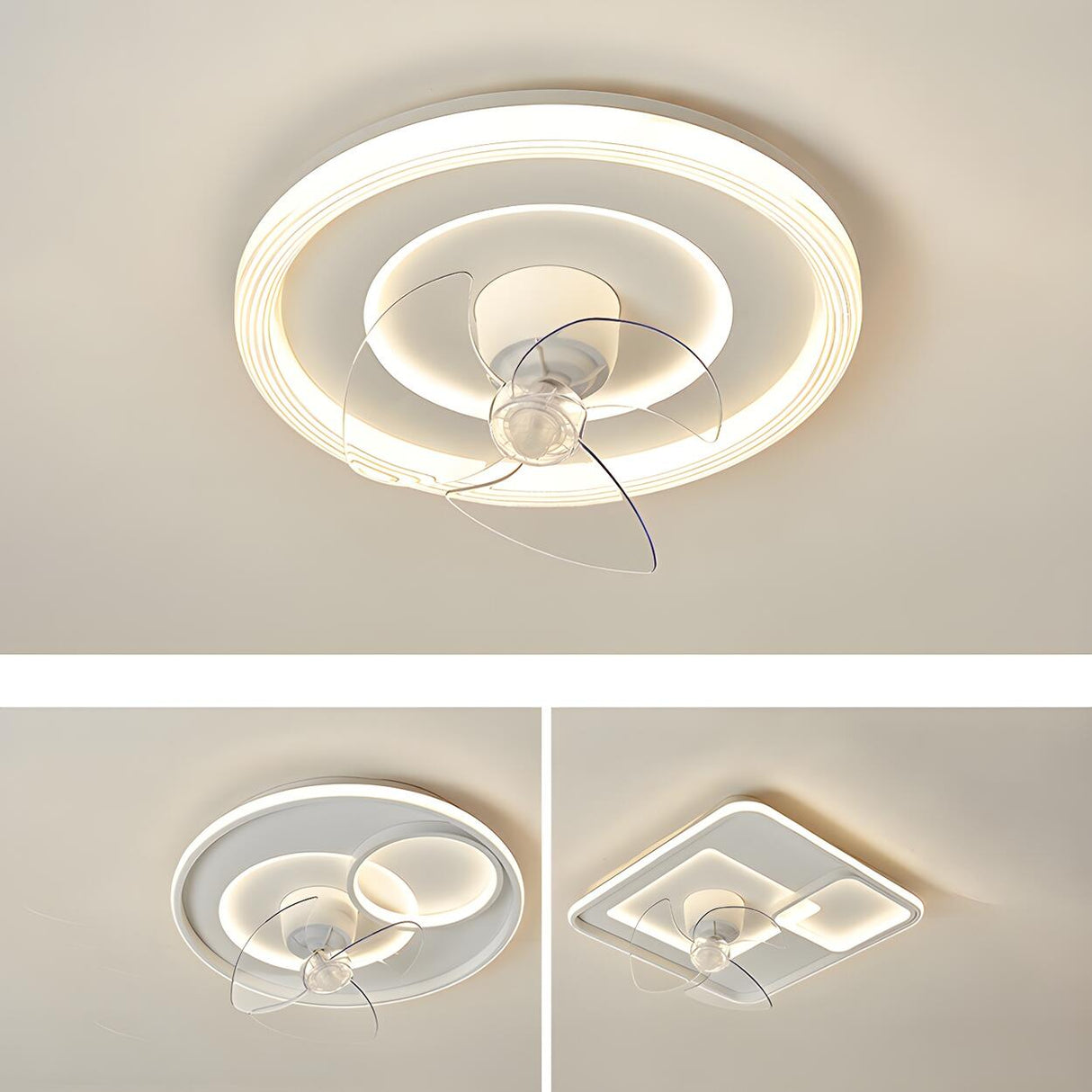 Stylish Recessed White Geometric Ceiling Fan with Light Image - 9