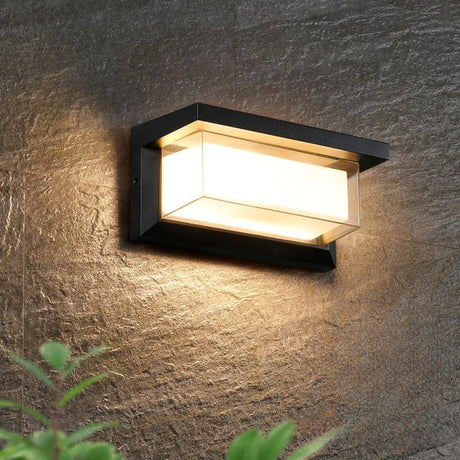 Stylish Rectangle Small Outdoor Metal Wall Light Black Image - 1