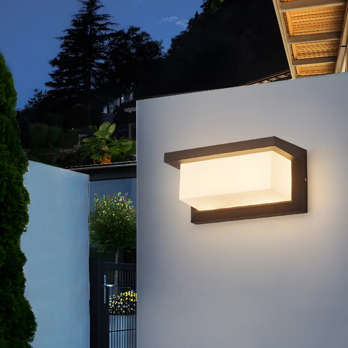 Stylish Rectangle Small Outdoor Metal Wall Light Black Image - 2