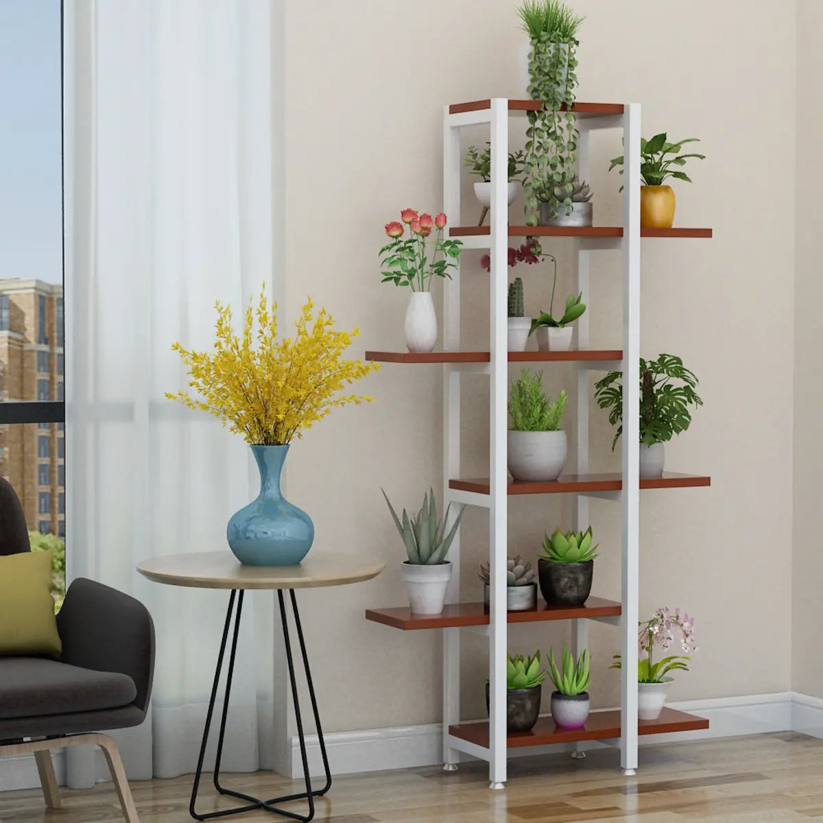 Stylish Rectangle Wood Storage Indoor Plant Stands Image - 6