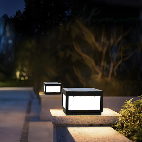 Stylish Rectangular Cube Solar LED Outdoor Path Lamp Image - 1