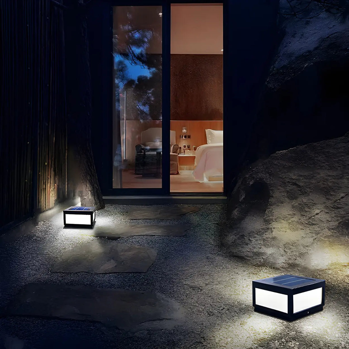 Stylish Rectangular Cube Solar LED Outdoor Path Lamp Image - 10