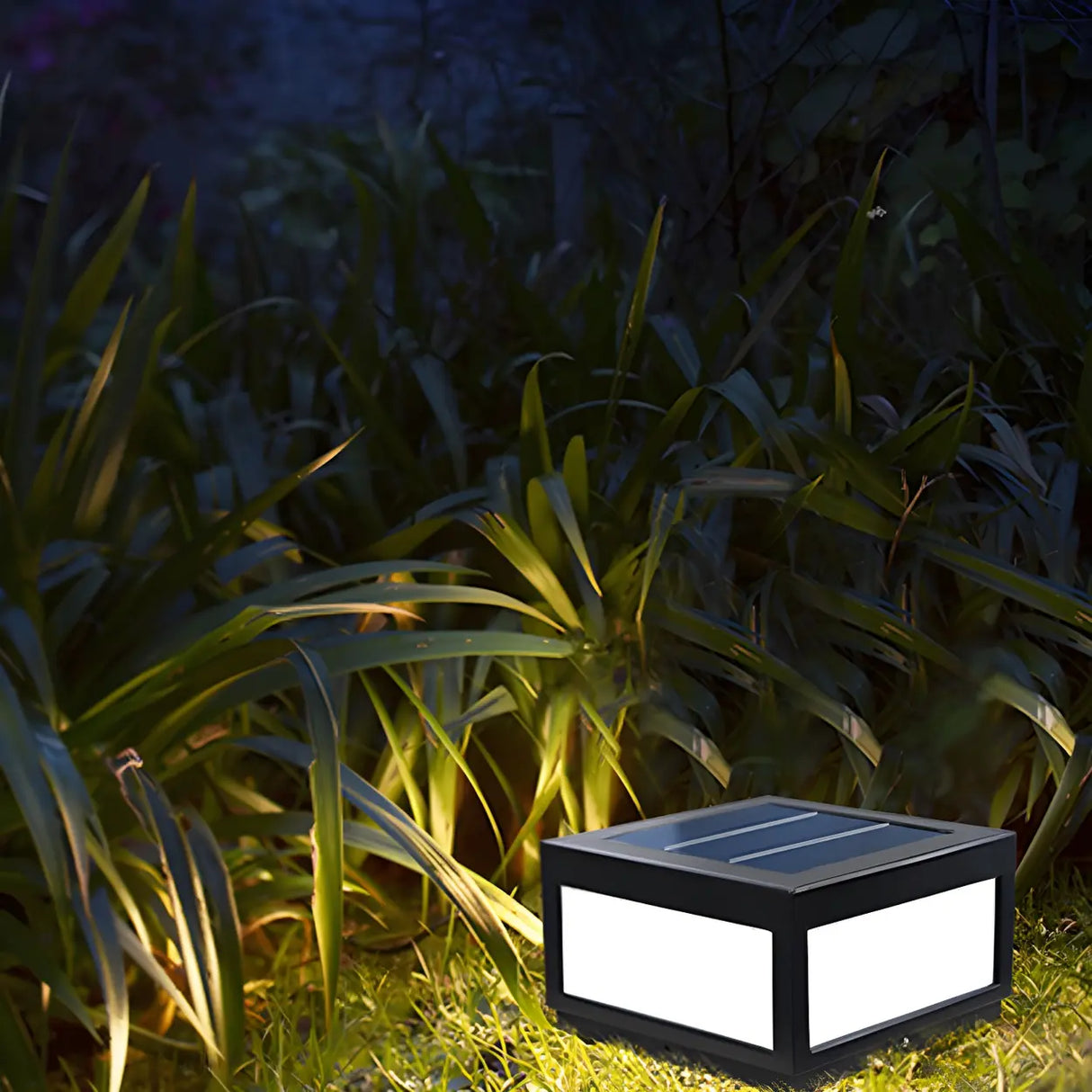 Stylish Rectangular Cube Solar LED Outdoor Path Lamp Image - 12