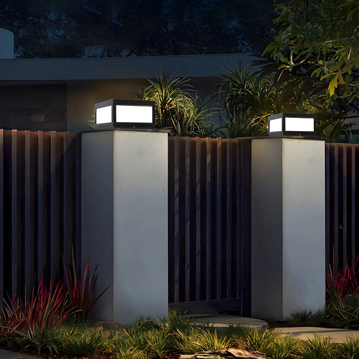 Stylish Rectangular Cube Solar LED Outdoor Path Lamp Image - 3