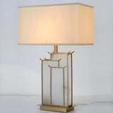 Stylish Rectangular Fabric Gold Bedroom Table Lamp Image - 1