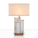 Stylish Rectangular Fabric Gold Bedroom Table Lamp Image - 11