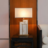 Stylish Rectangular Fabric Gold Bedroom Table Lamp Image - 2