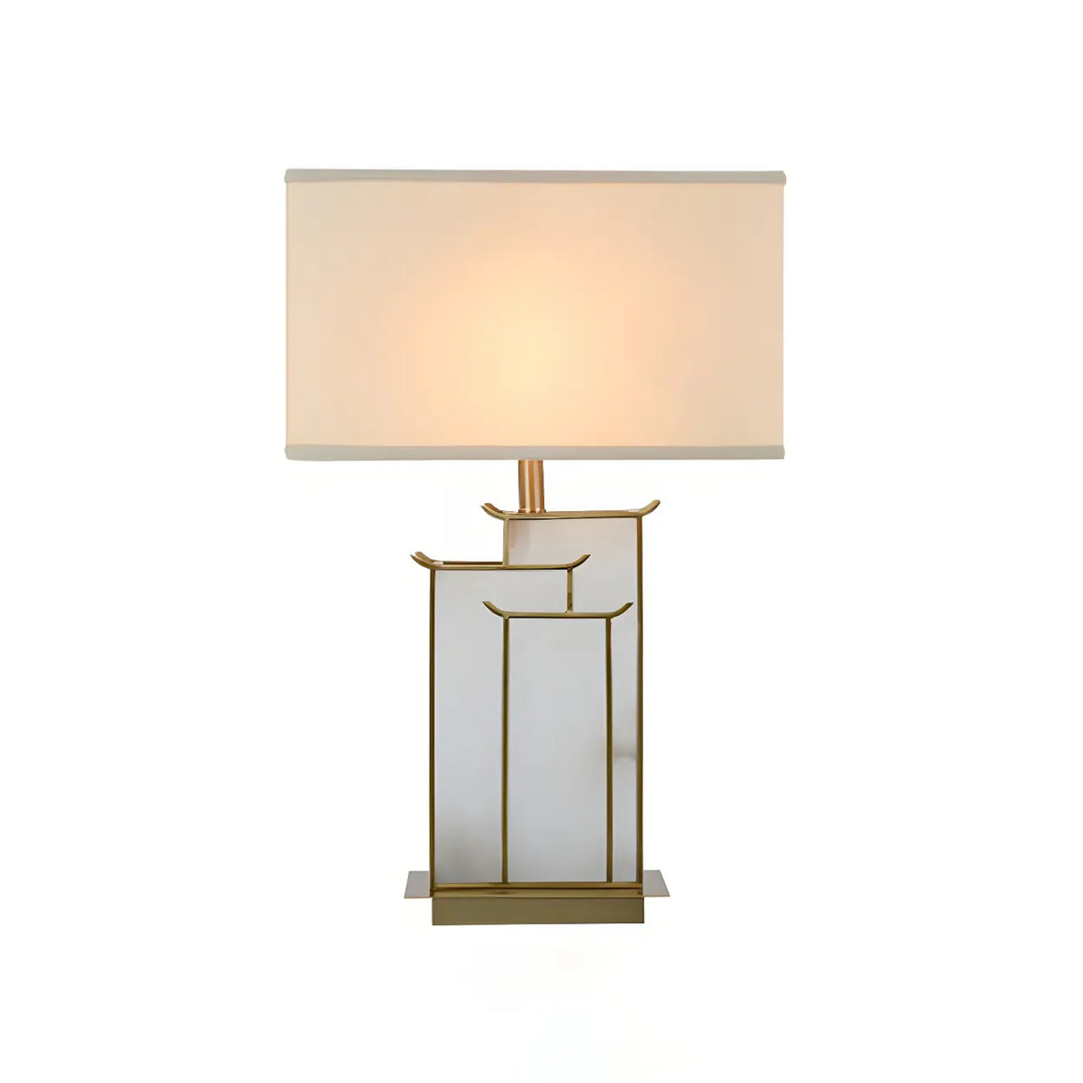 Stylish Rectangular Fabric Gold Bedroom Table Lamp Image - 5