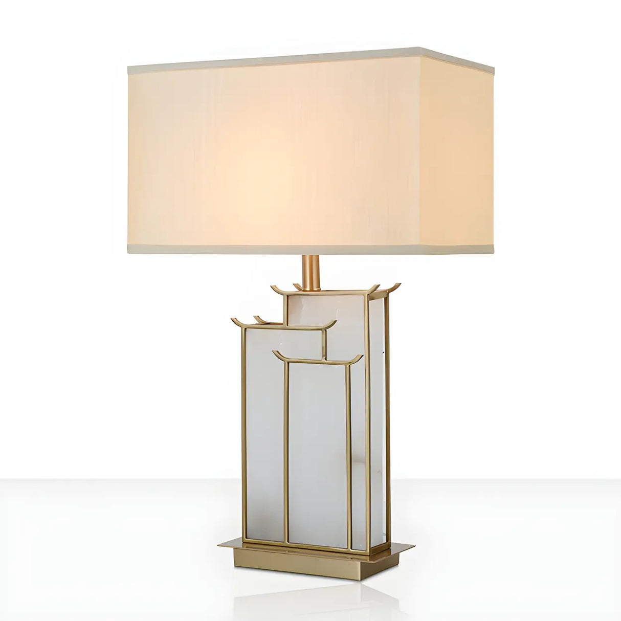 Stylish Rectangular Fabric Gold Bedroom Table Lamp Image - 6