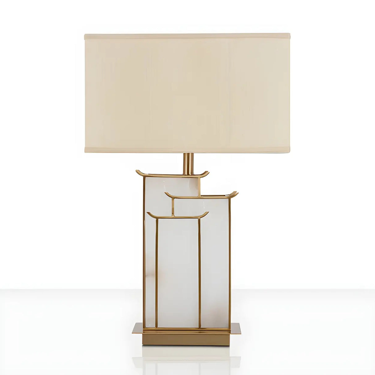 Stylish Rectangular Fabric Gold Bedroom Table Lamp Image - 7