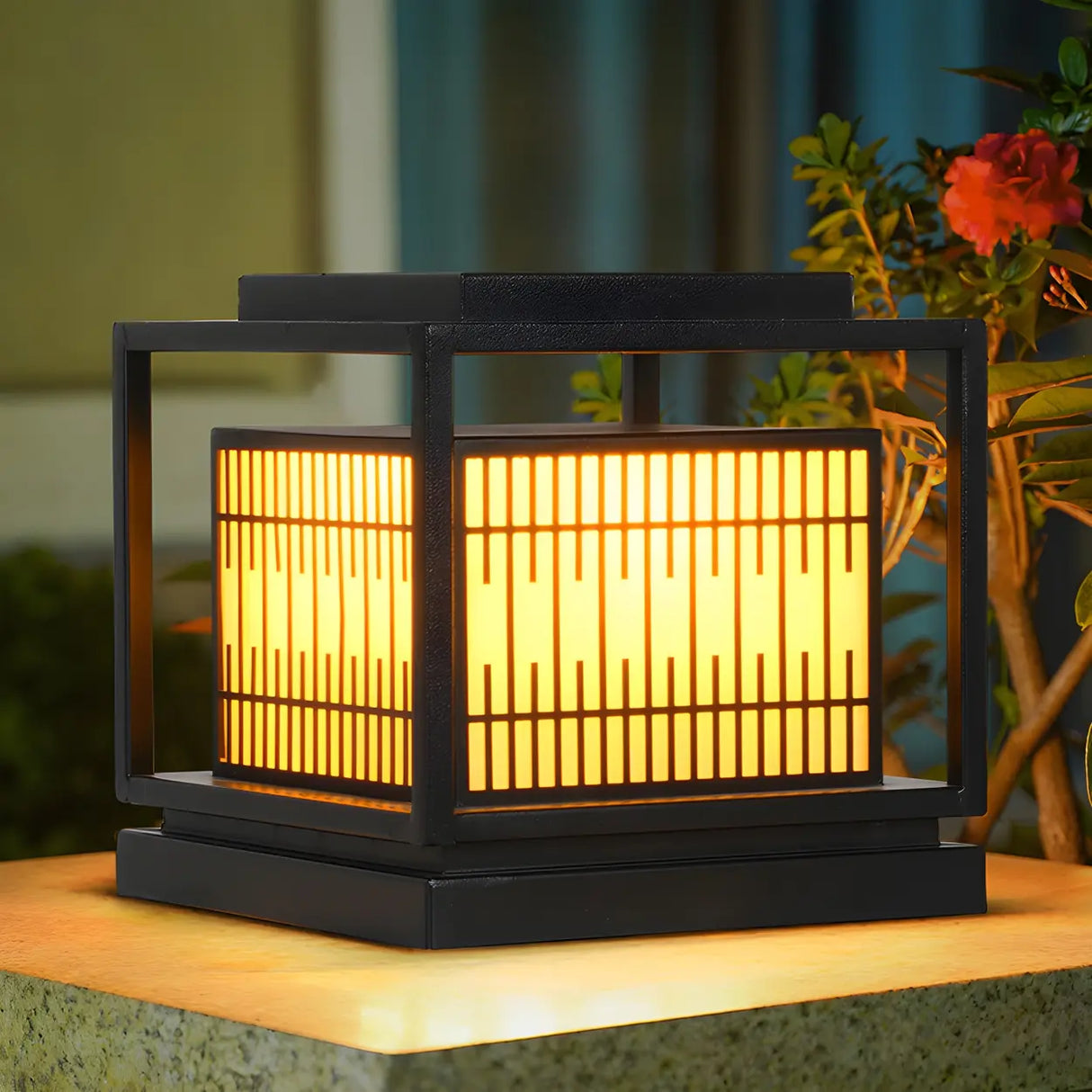 Stylish Rectangular Metal Frame Outdoor Lamp Black Image - 3