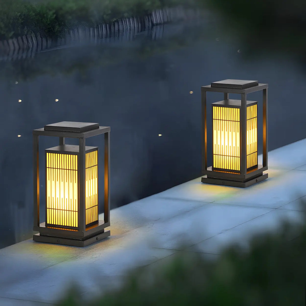 Stylish Rectangular Metal Patio Lantern Outdoor Lamp Image - 3