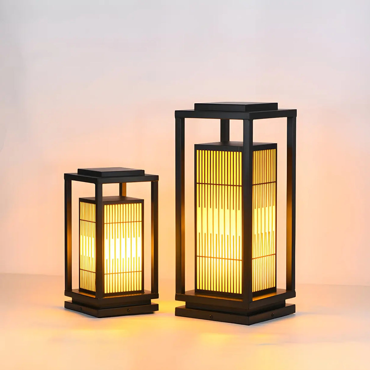 Stylish Rectangular Metal Patio Lantern Outdoor Lamp Image - 8