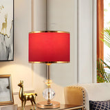 Stylish Red Fabric Drum Shade Crystal Base Table Lamp Image - 11