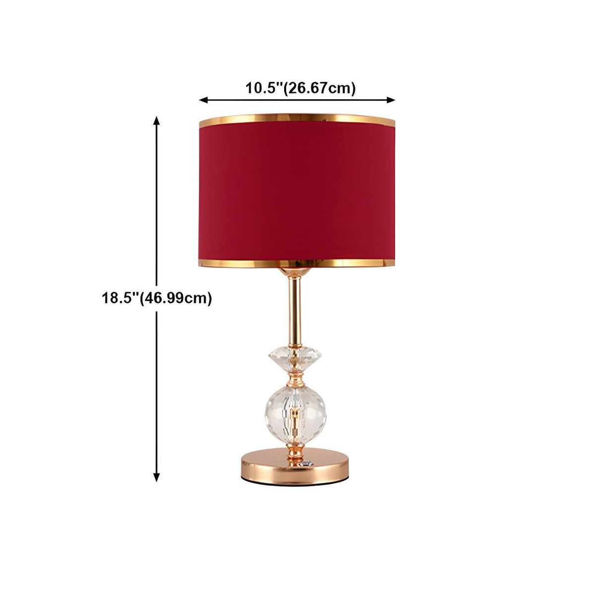 Stylish Red Fabric Drum Shade Crystal Base Table Lamp Image - 14