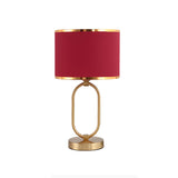 Stylish Red Fabric Drum Shade Crystal Base Table Lamp Image - 6