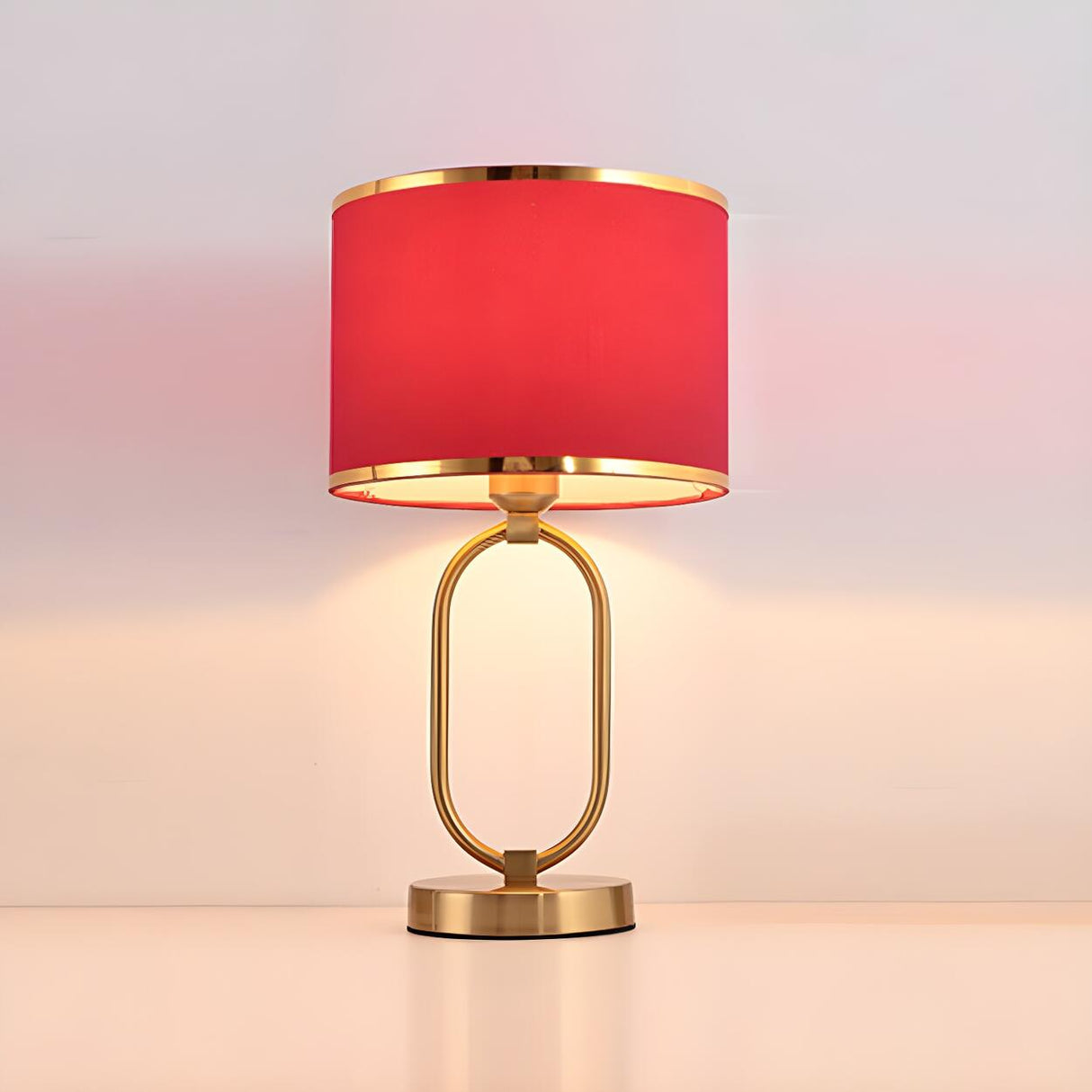 Stylish Red Fabric Drum Shade Crystal Base Table Lamp Image - 7