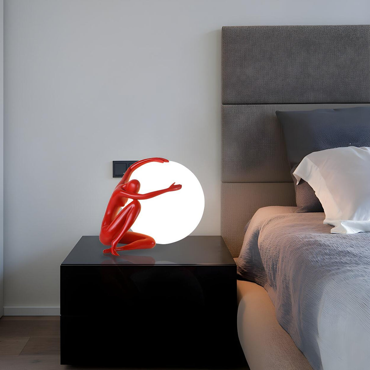 Stylish Red Human Figure Globe Shade Moon Table Lamp Image - 1