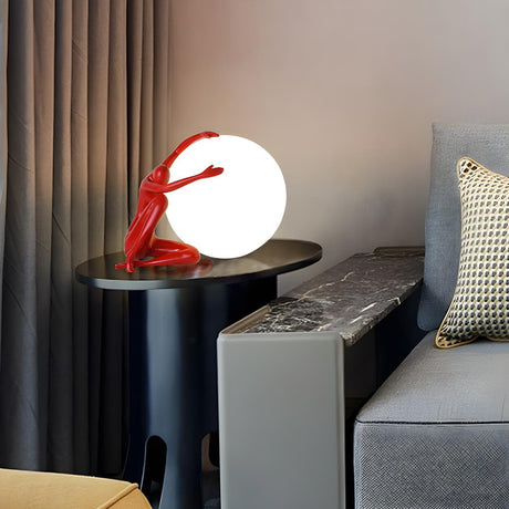 Stylish Red Human Figure Globe Shade Moon Table Lamp Image - 2