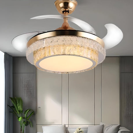 Stylish Retractable Blade Crystal Ceiling Fan Light Image - 1