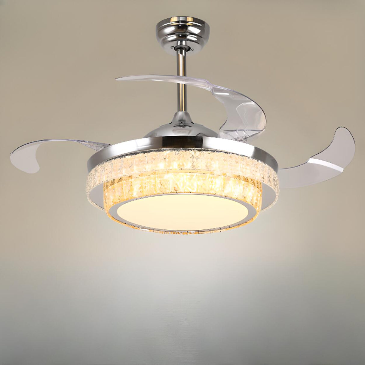 Stylish Retractable Blade Crystal Ceiling Fan Light Image - 7