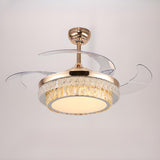 Stylish Retractable Blade Crystal Ceiling Fan Light Image - 8