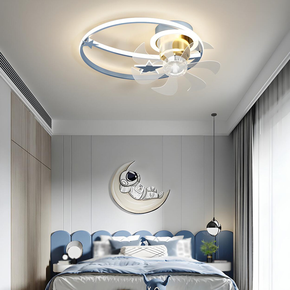 Stylish Ring Star Modern Ceiling Fan with LED Light Image - 17