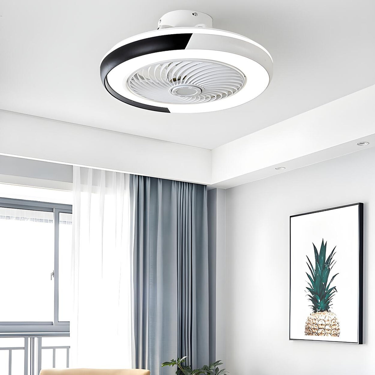 Stylish Round Bladeless Modern Ceiling Fan with Light Image - 14