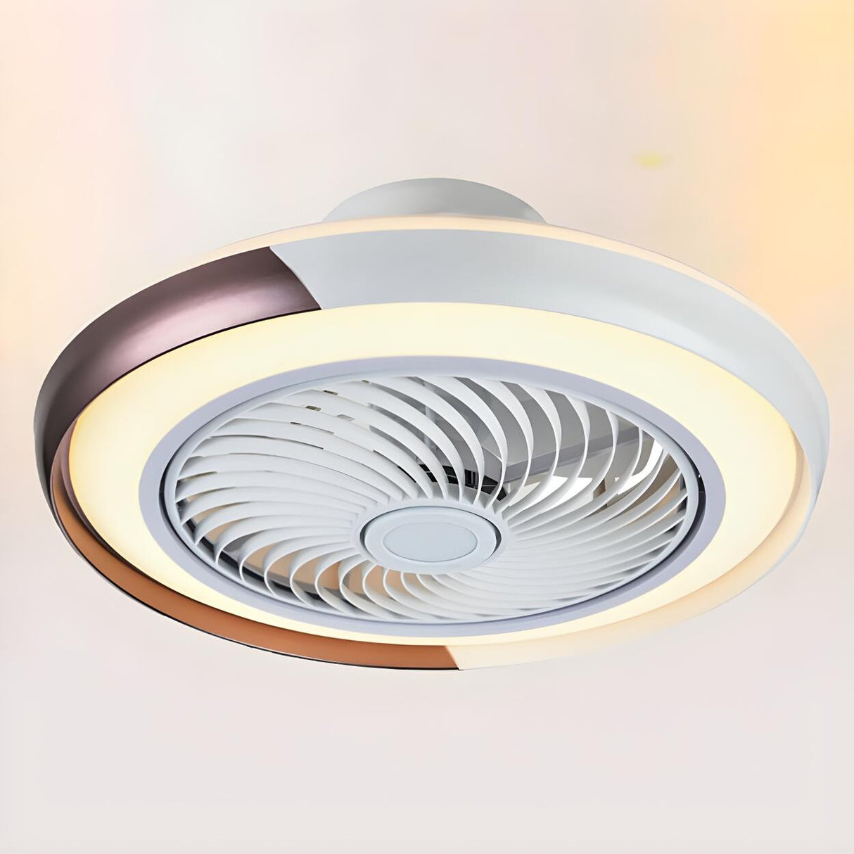 Stylish Round Bladeless Modern Ceiling Fan with Light Image - 2