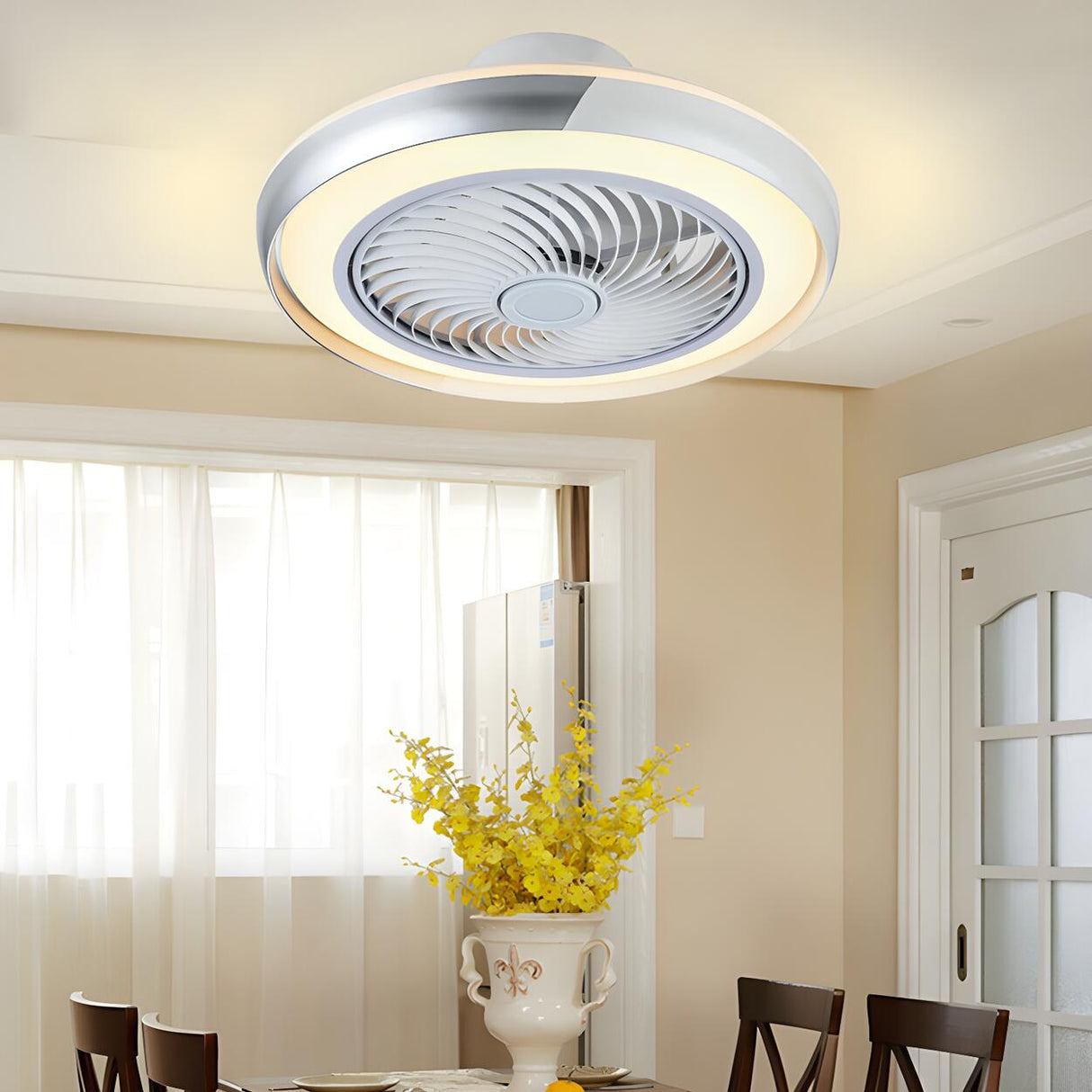 Stylish Round Bladeless Modern Ceiling Fan with Light Image - 4