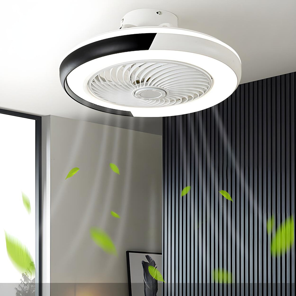 Stylish Round Bladeless Modern Ceiling Fan with Light Image - 6