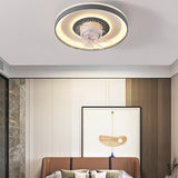 Stylish Round Flush Mount 7 Blades Ceiling Fan Light Image - 3