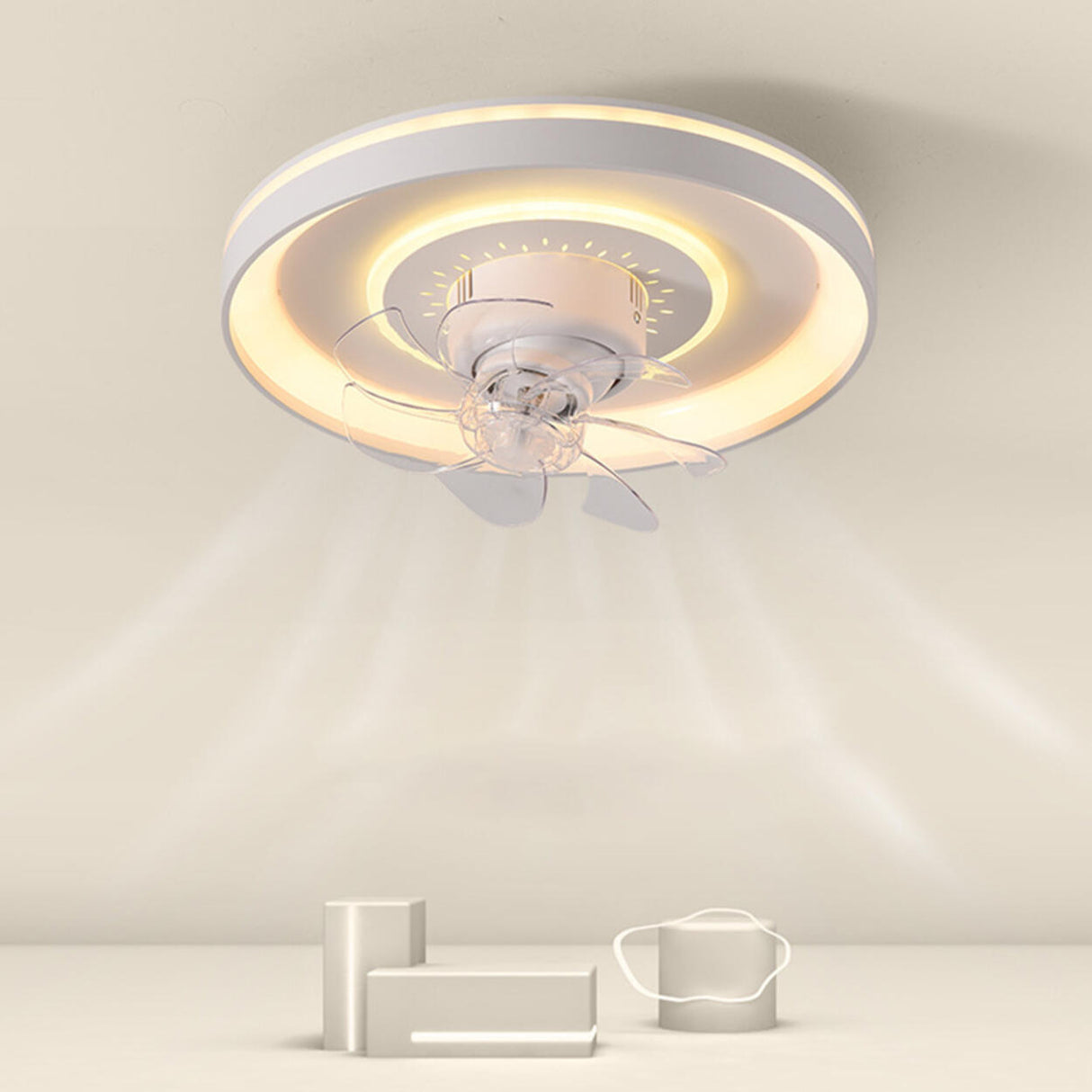 Stylish Round Flush Mount 7 Blades Ceiling Fan Light Image - 4