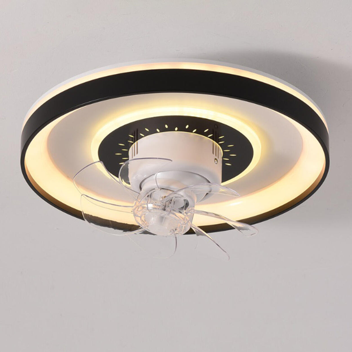 Stylish Round Flush Mount 7 Blades Ceiling Fan Light Image - 7