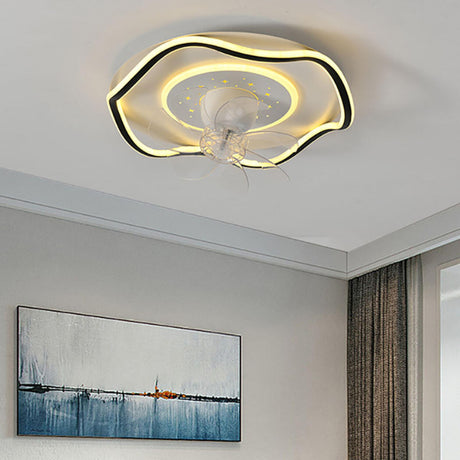 Stylish Round Wave Flush Remote Ceiling Fan with Light Image - 1