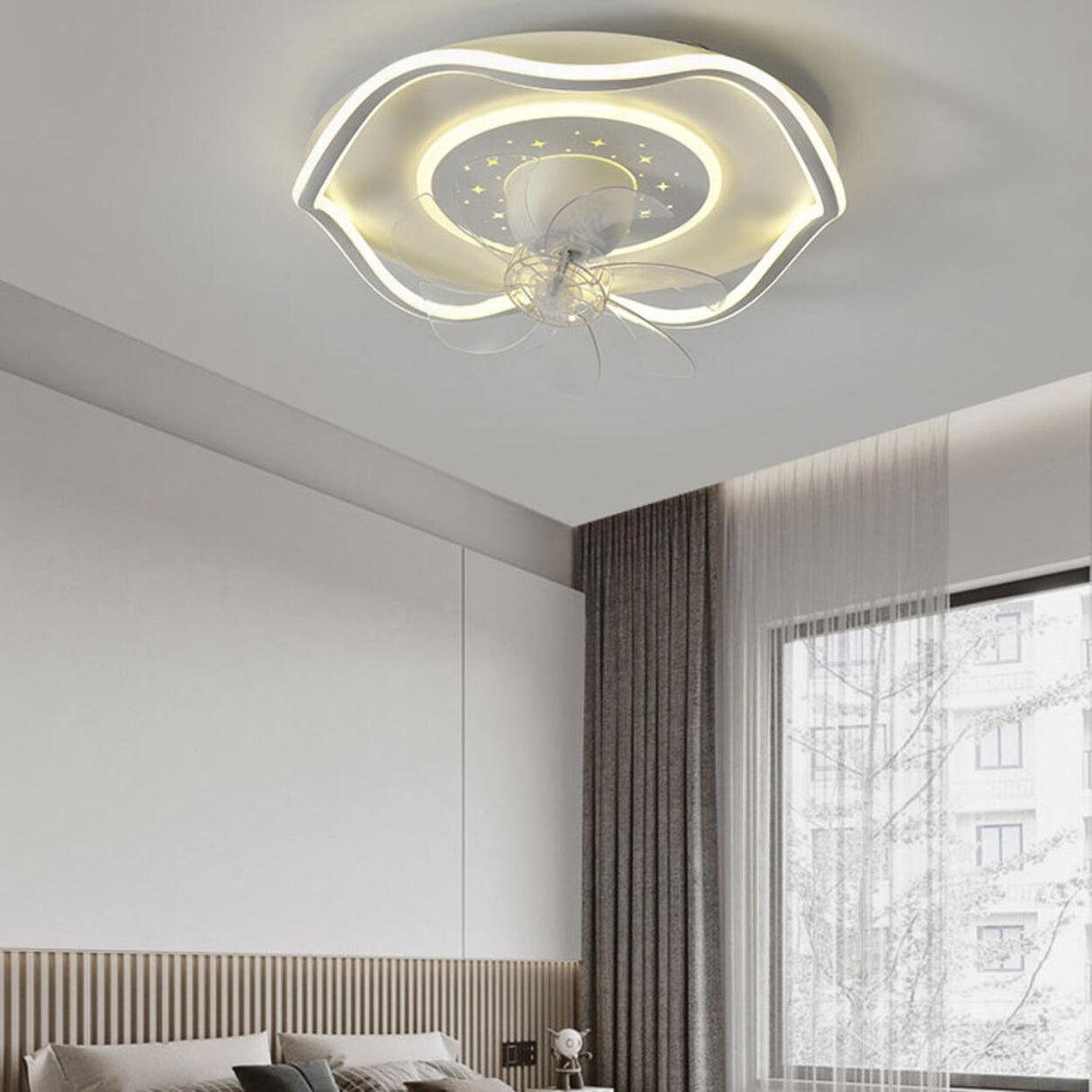 Stylish Round Wave Flush Remote Ceiling Fan with Light Image - 15