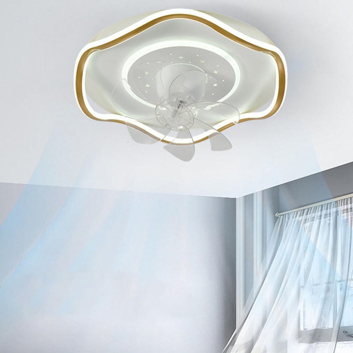 Stylish Round Wave Flush Remote Ceiling Fan with Light Image - 18