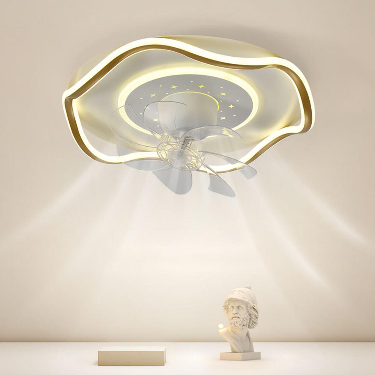 Stylish Round Wave Flush Remote Ceiling Fan with Light Image - 19