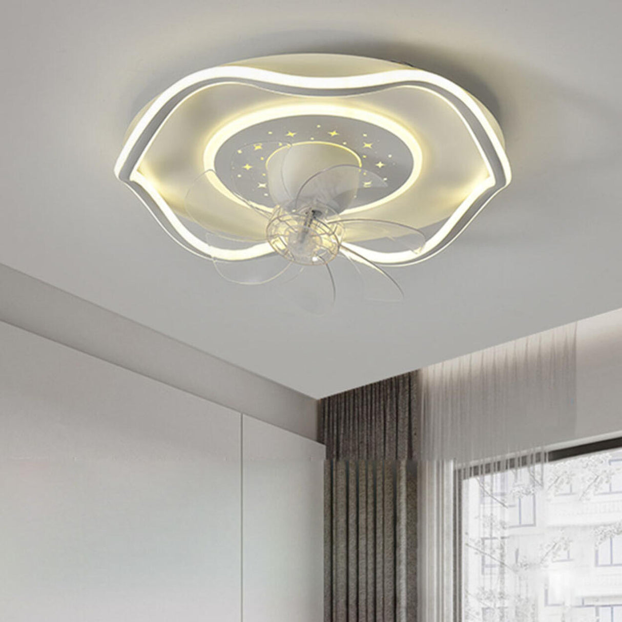 Stylish Round Wave Flush Remote Ceiling Fan with Light Image - 3