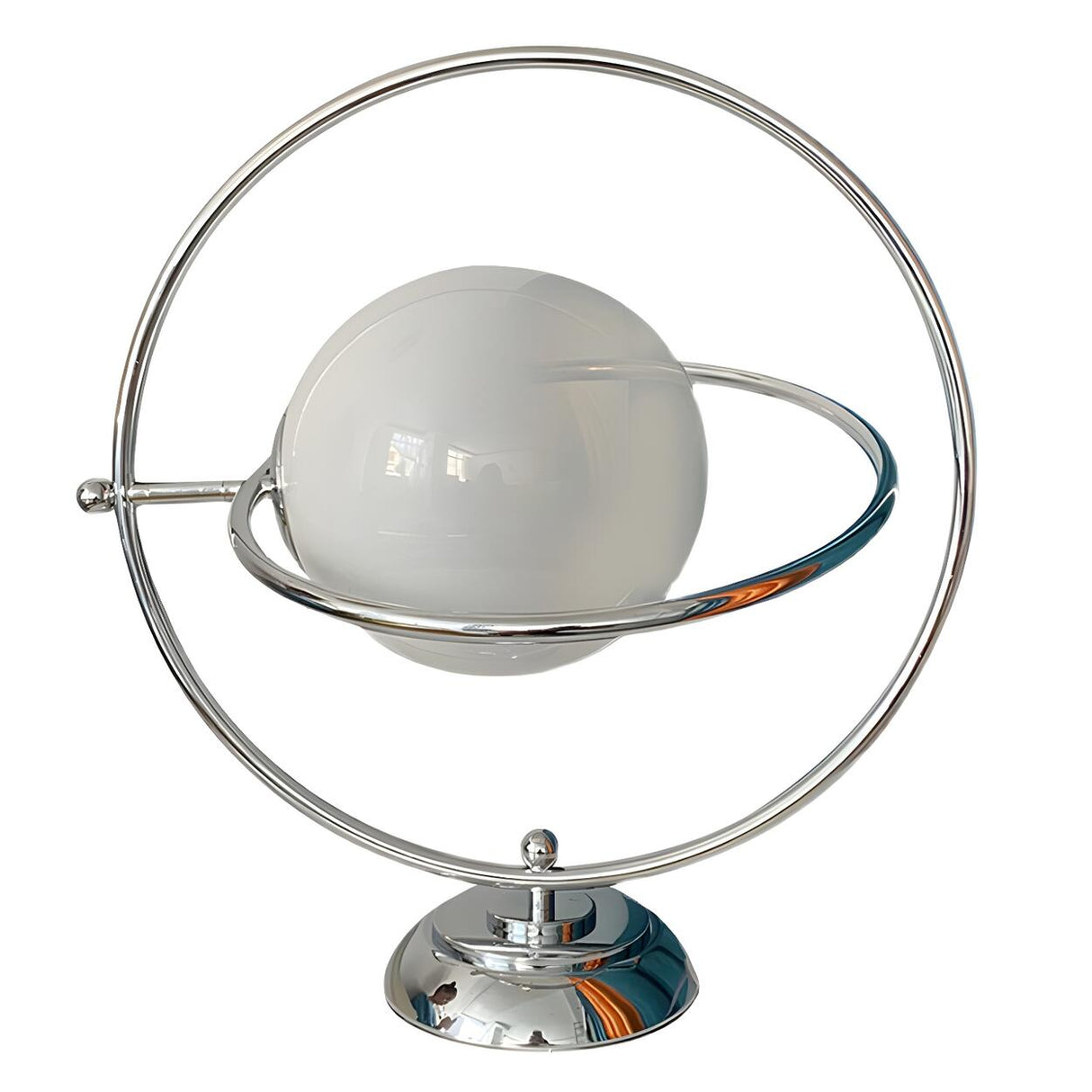 Stylish Silver Round Rotating Moon Metal Table Lamp Image - 5